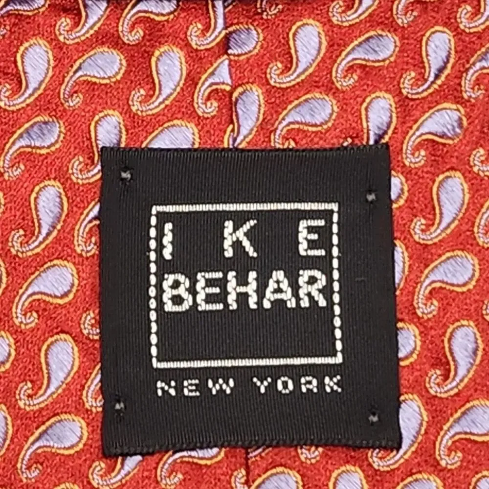 Ike Behar New York Tie Red Blue Paisley Men's 100% Silk Necktie Hand Tailored